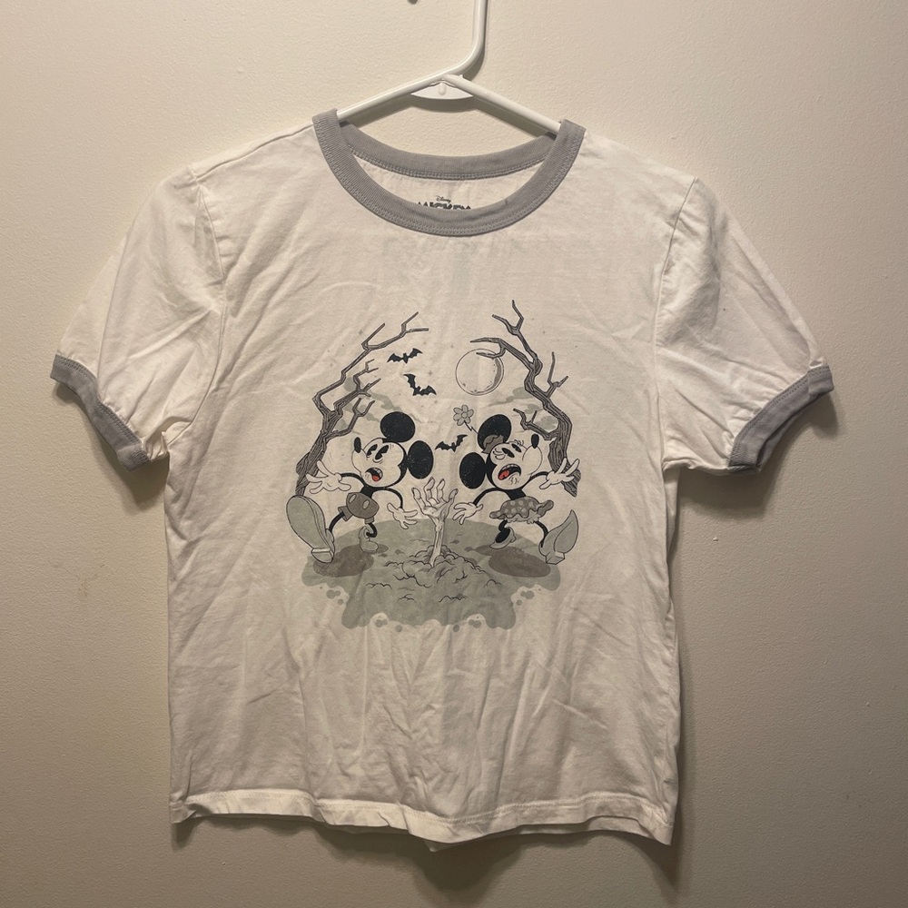 Disney Women’s White and Gray Halloween Mickey T-Shirt